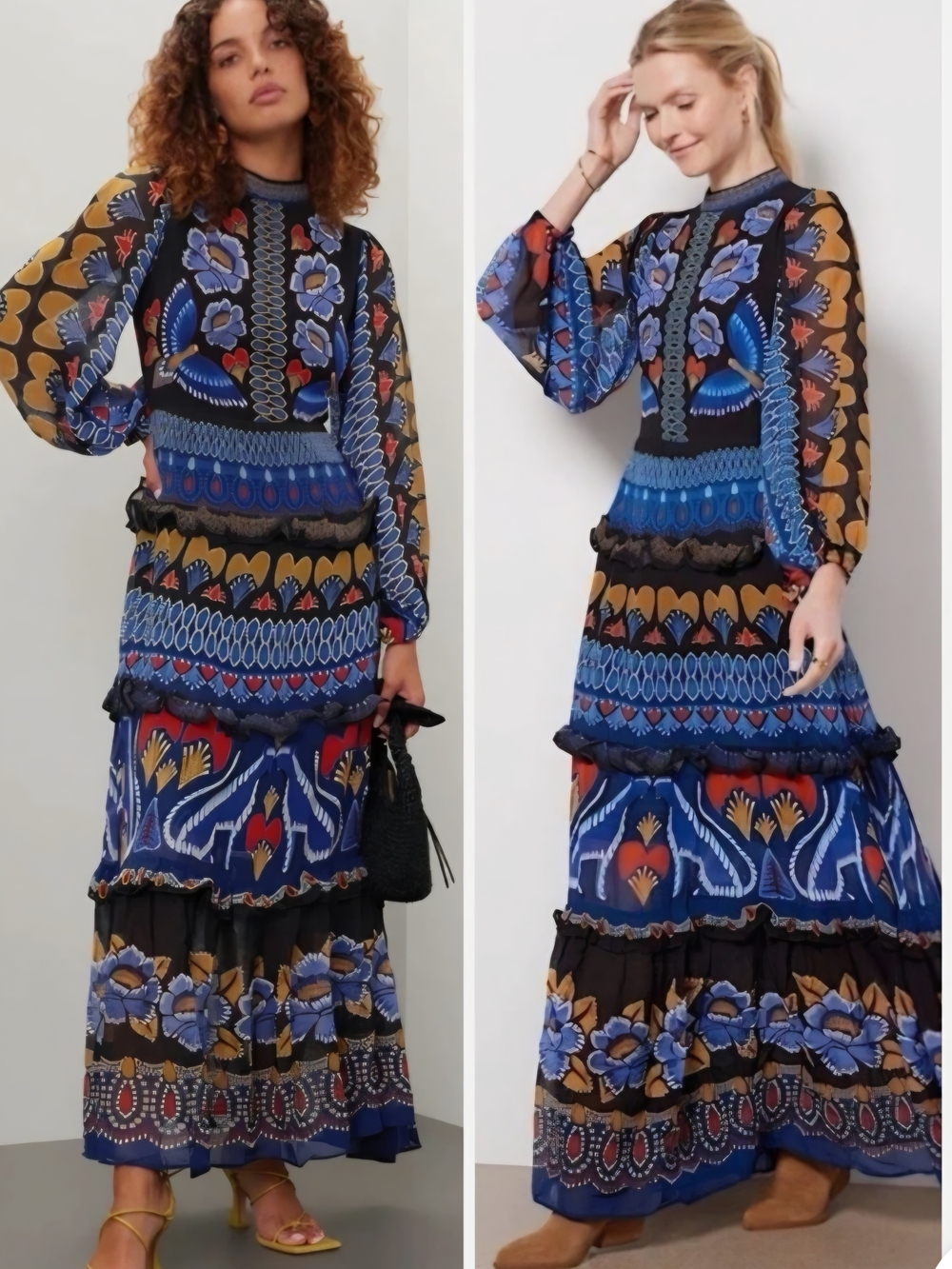 FARM RIO Ainika Ruffled Printed Crepe Maxi Dress Size M - Picture 5 of 5